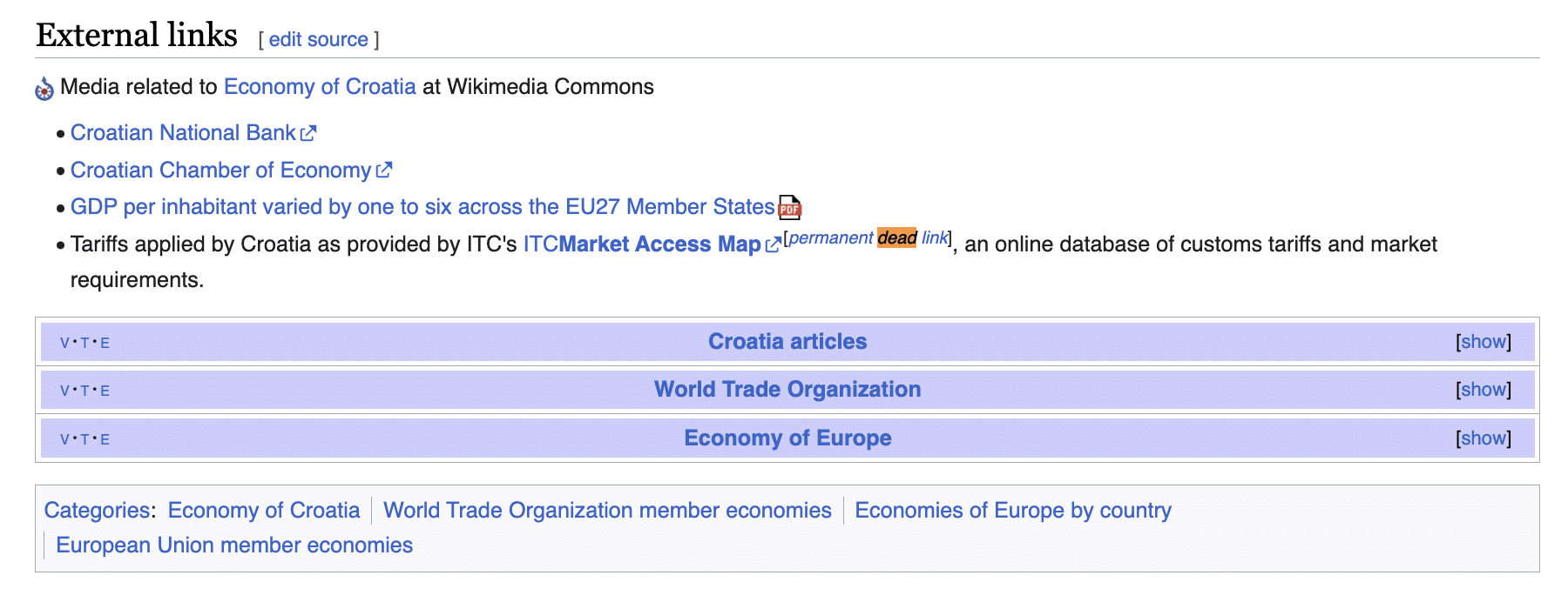 Example of a dead link on Wikipedia.