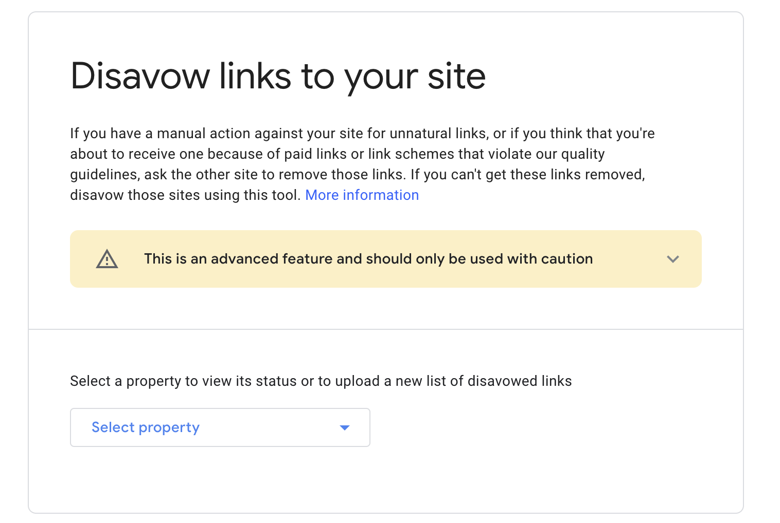 Disavow tool screen